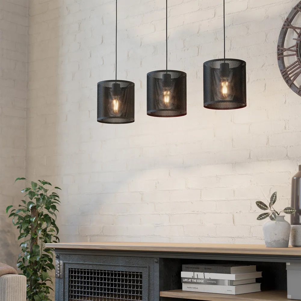 Manby 3 Light Industrial Pendant Light - Black