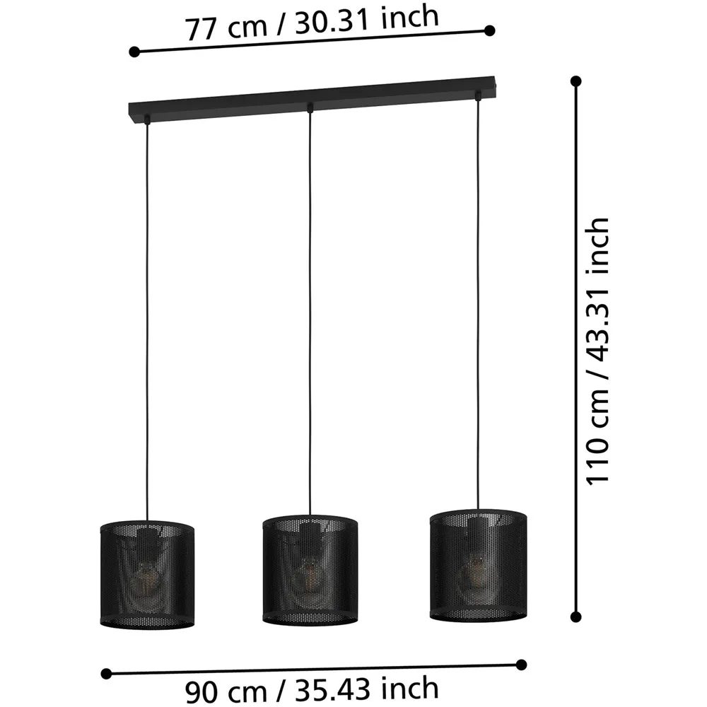 Manby 3 Light Industrial Pendant Light - Black