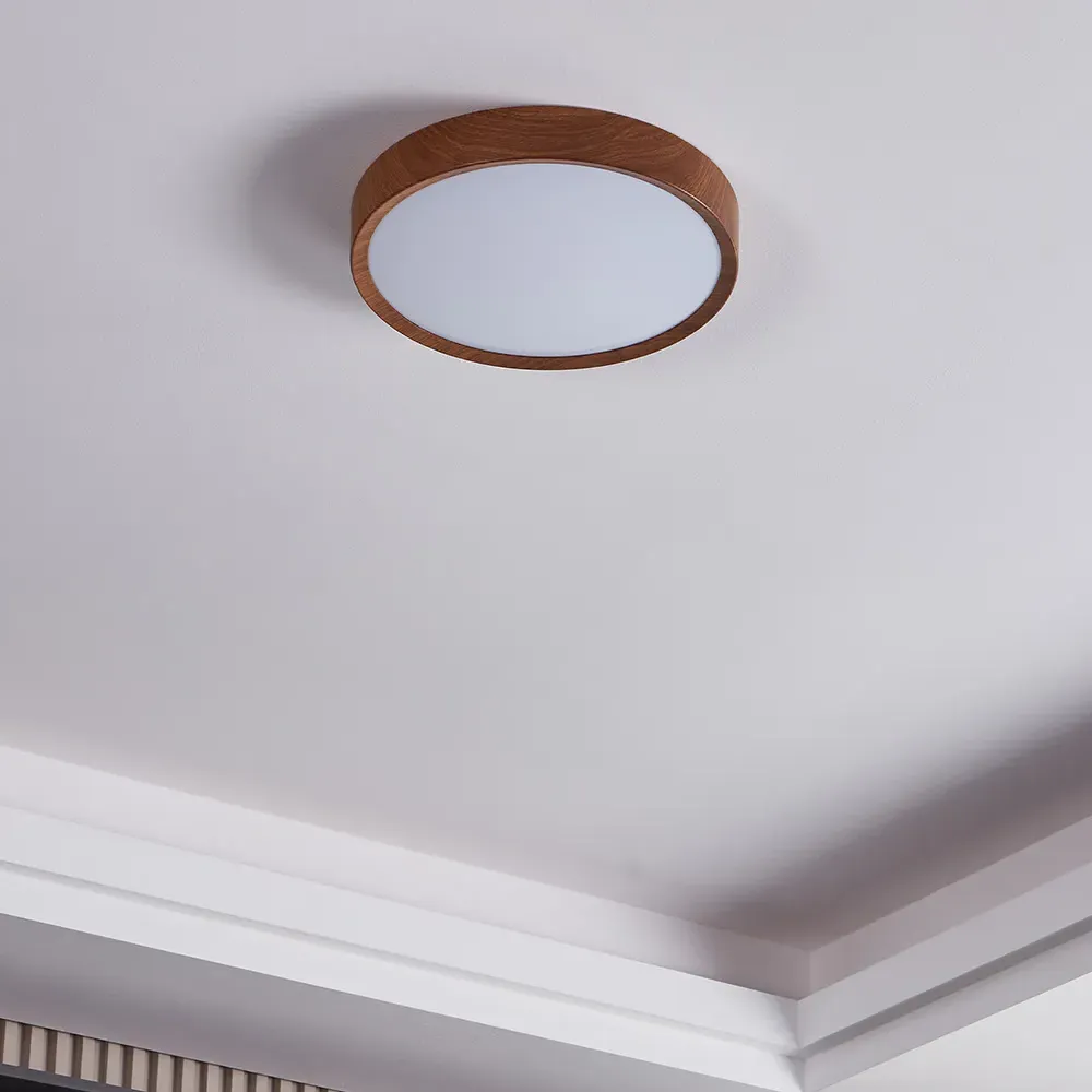 Musurita Flush Fitting LED Ceiling Light - Brown, Wood Effect