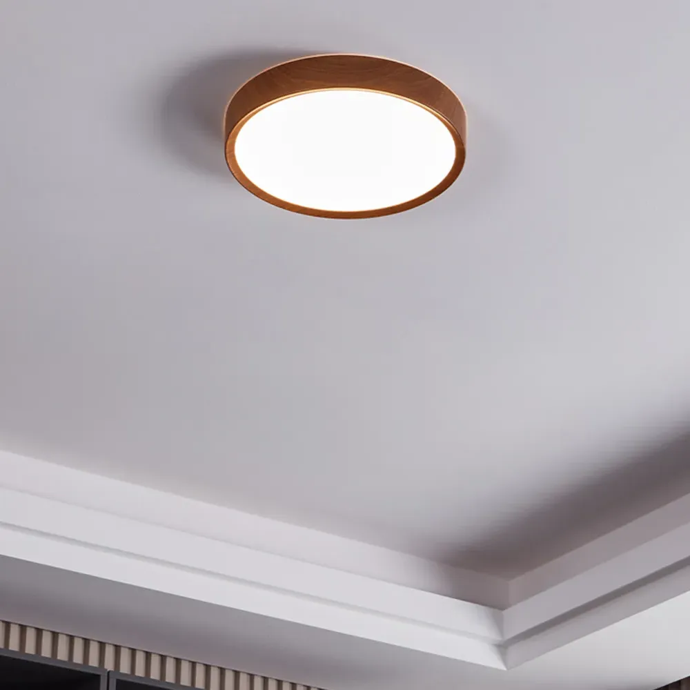 Musurita Flush Fitting LED Ceiling Light - Brown, Wood Effect