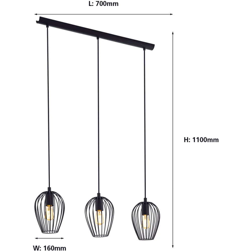 Newtown 3 LED Metal Pendant Light - Black