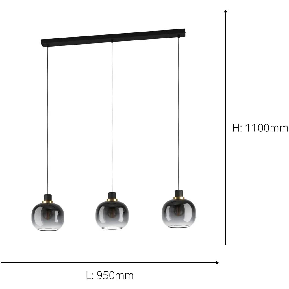 Oilella 3-Light Glass Pendant Light - Black, Steel
