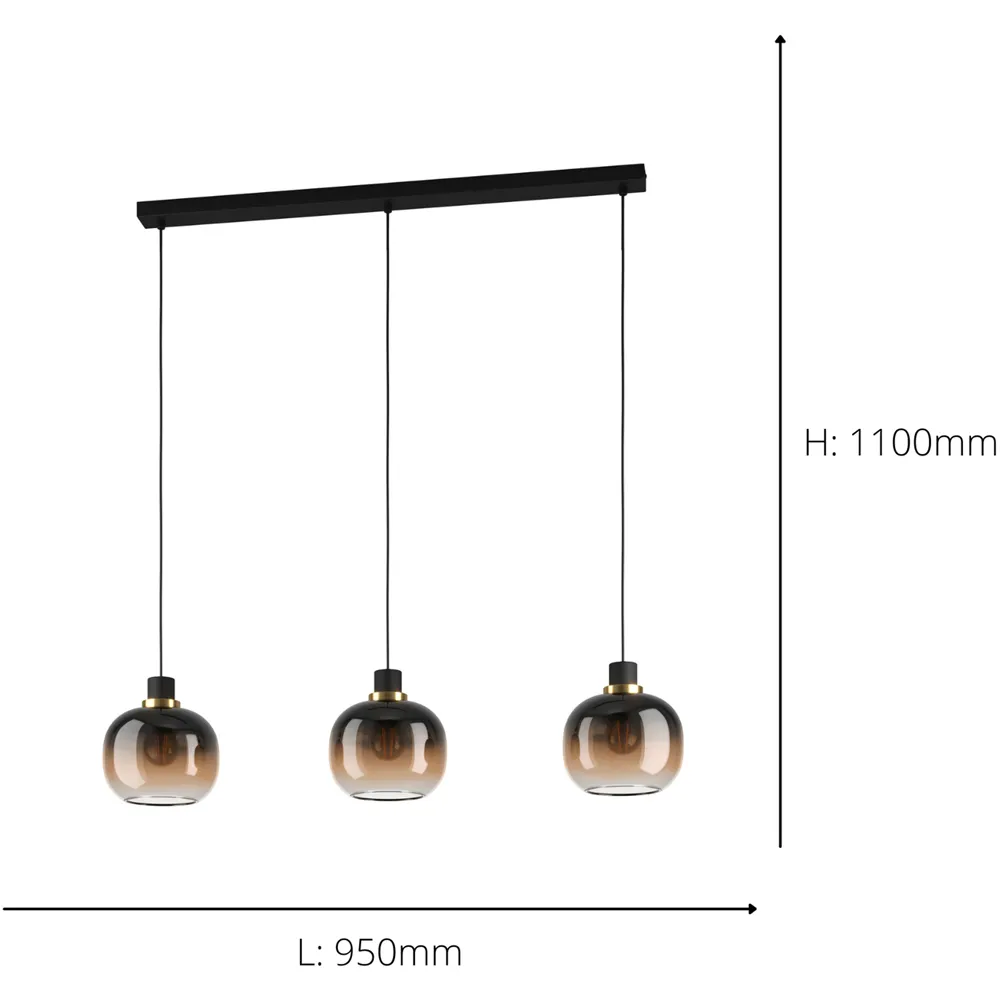 Oilella 3-Light Glass Pendant Light - Black, Steel
