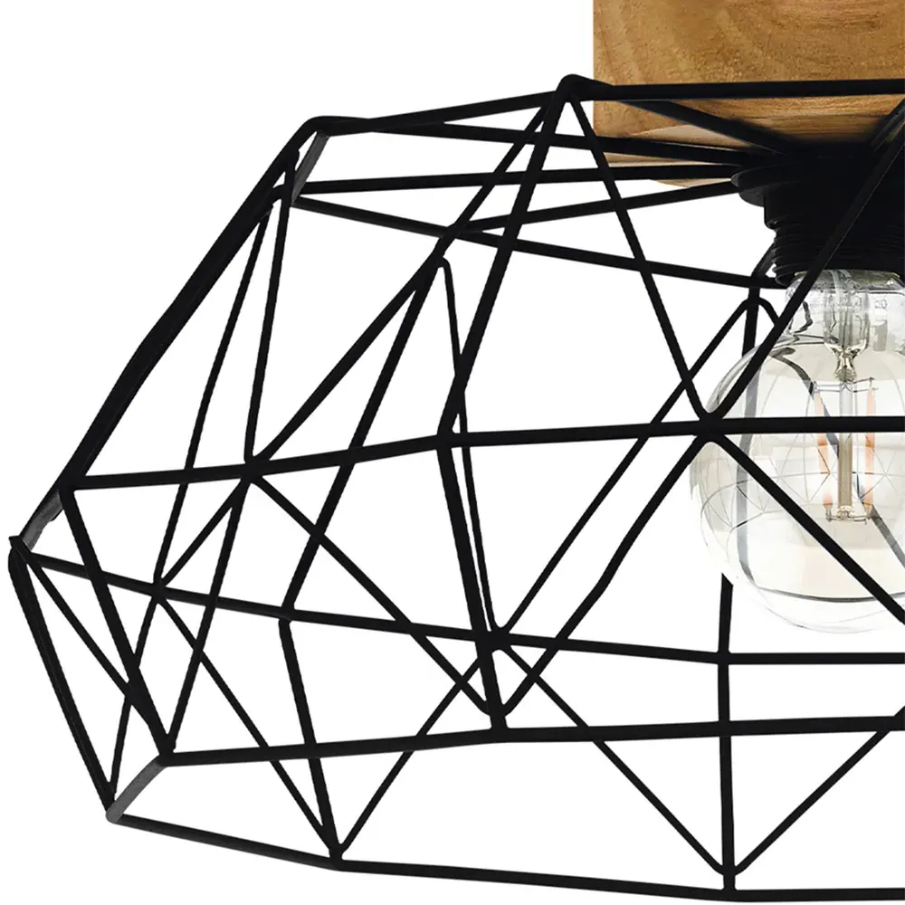 Padstow Geometric Ceiling Light - Black, Wood