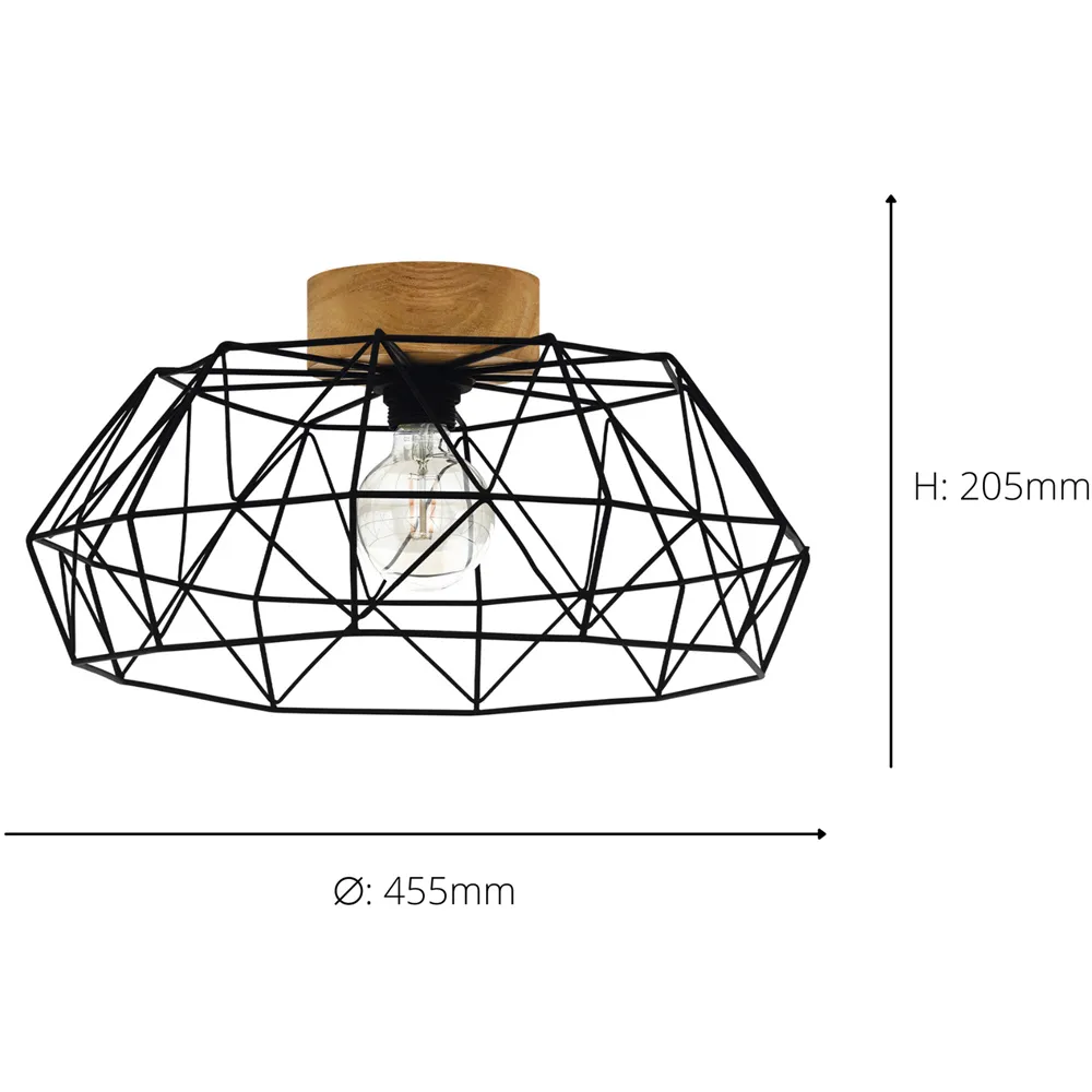 Padstow Geometric Ceiling Light - Black, Wood