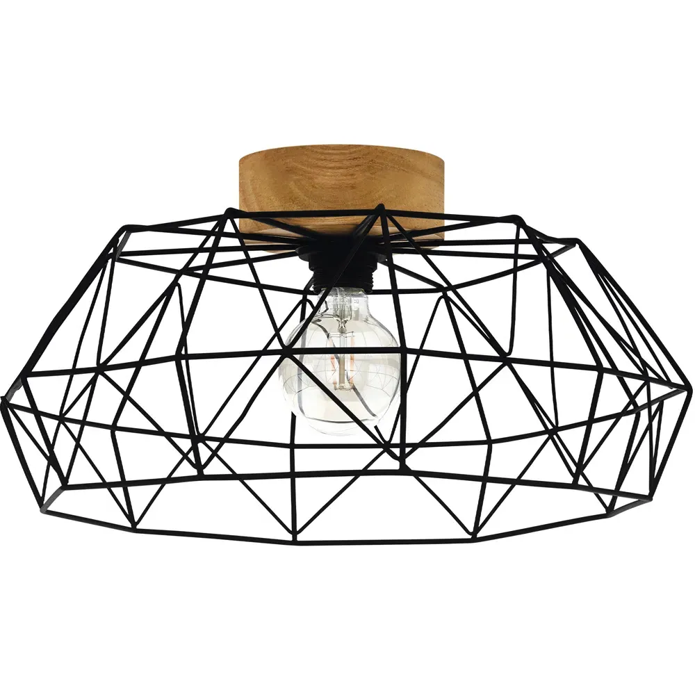 Padstow Geometric Ceiling Light - Black, Wood image