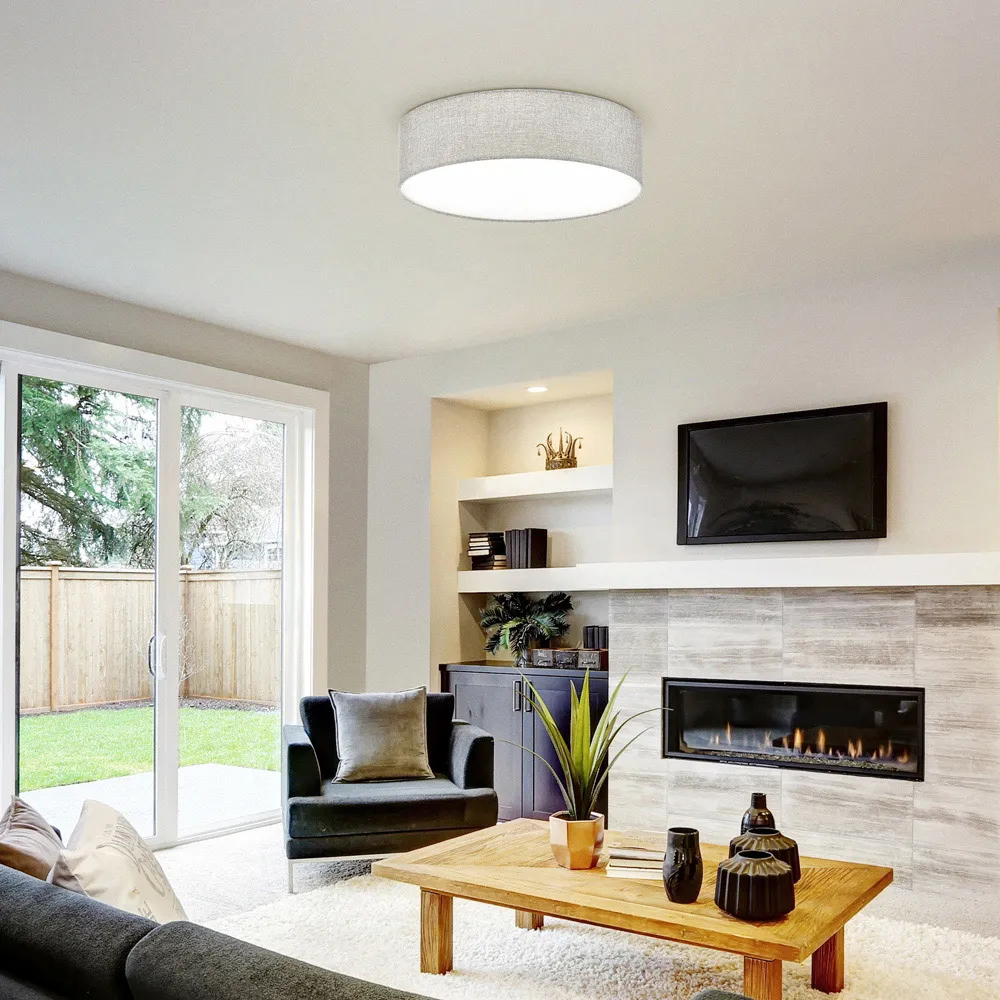 Pasteri Round Ceiling Light - Grey, Linen
