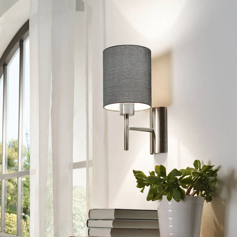 Pasteri Wall Lamp with Switch - Grey, Fabric