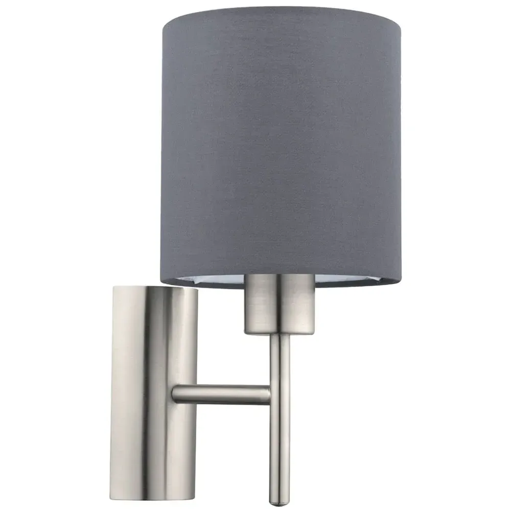 Pasteri Wall Lamp with Switch - Grey, Fabric