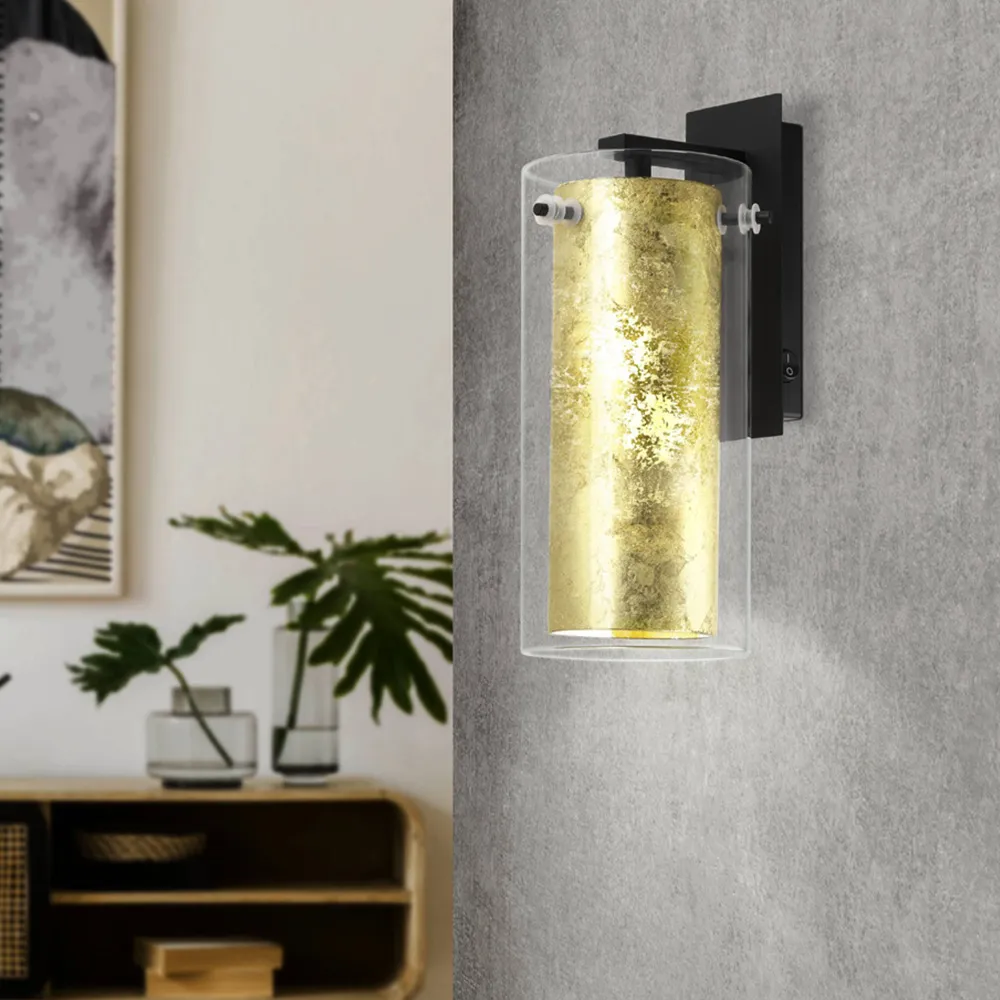 Pinto Cylindrical Wall Light - Gold, Glass Steel