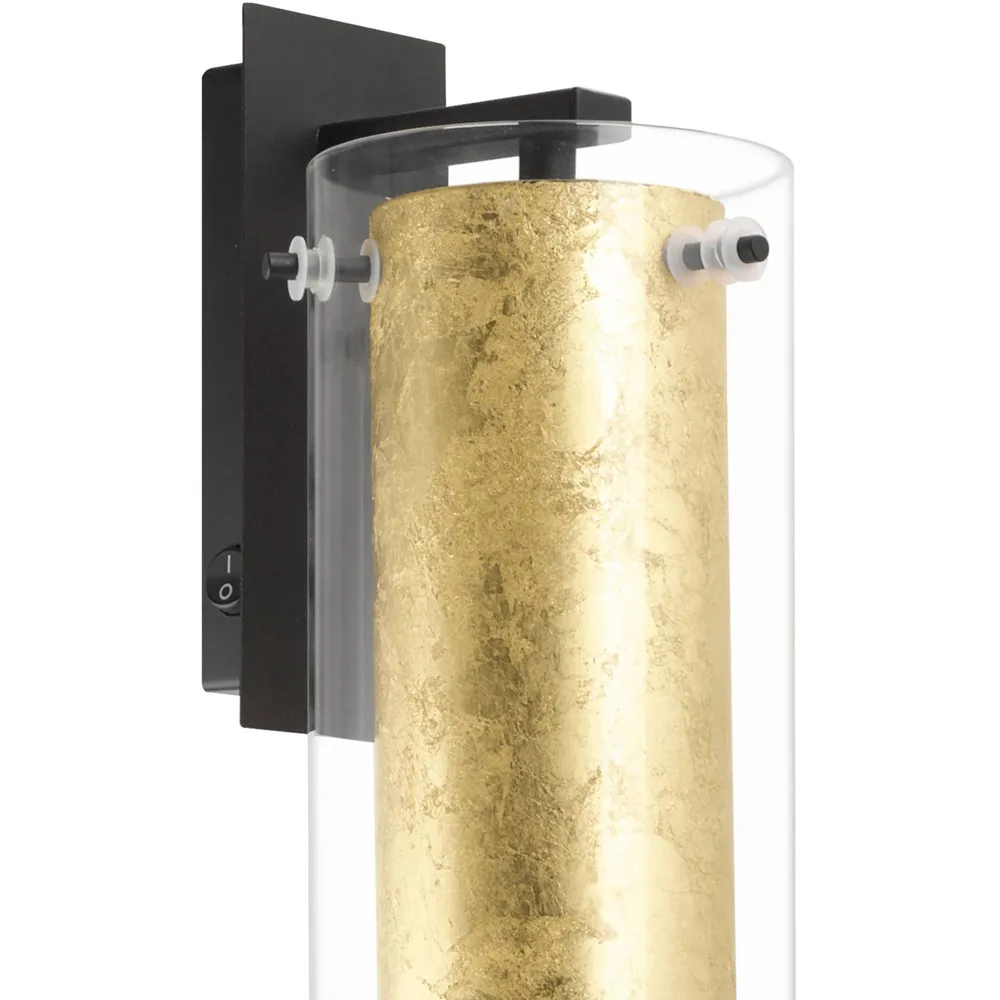 Pinto Cylindrical Wall Light - Gold, Glass Steel