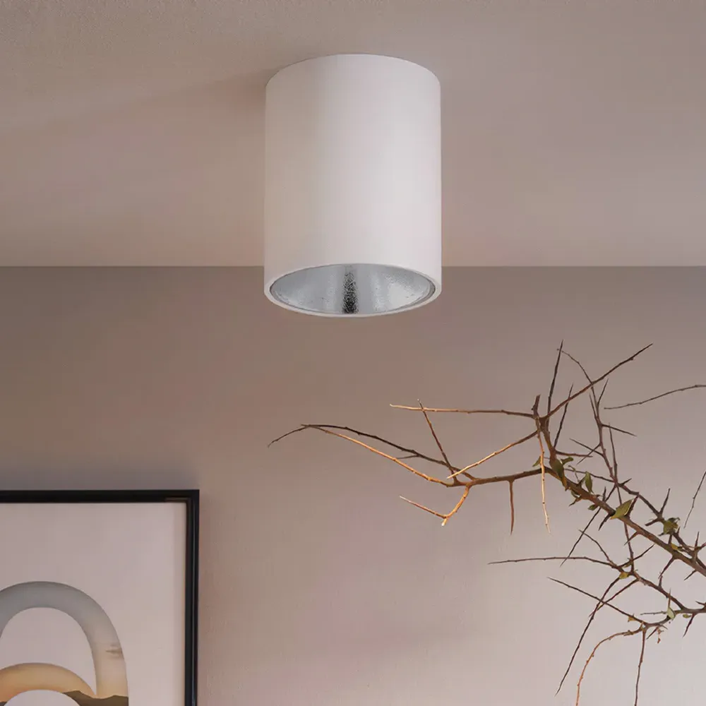 Polasso Cylindrical LED Ceiling Light - White, Aluminium