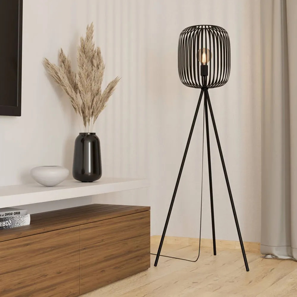 Romazzina Tripod Floor Lamp with Caged Shade - Black