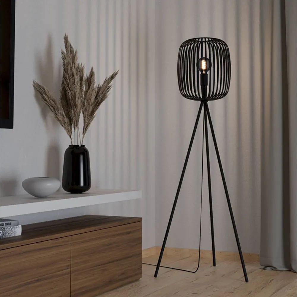 Romazzina Tripod Floor Lamp with Caged Shade - Black