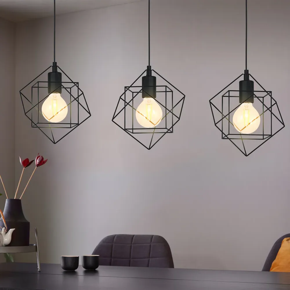 Straiton 3 Light Geometric Pendant Lampshade - Black, Steel