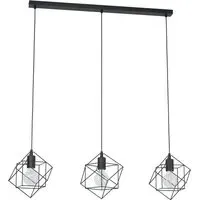 Straiton 3 Light Geometric Pendant Lampshade - Black, Steel