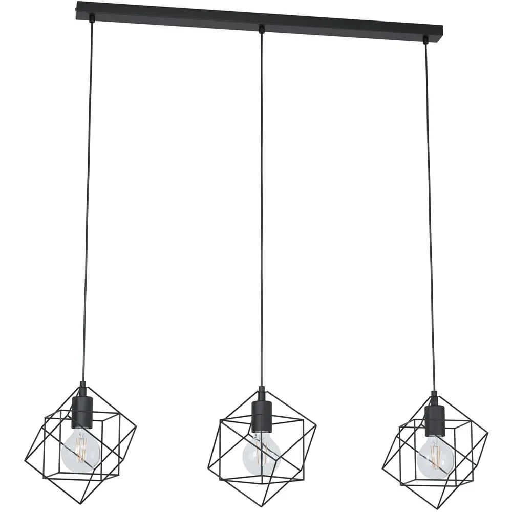 Straiton 3 Light Geometric Pendant Lampshade - Black, Steel