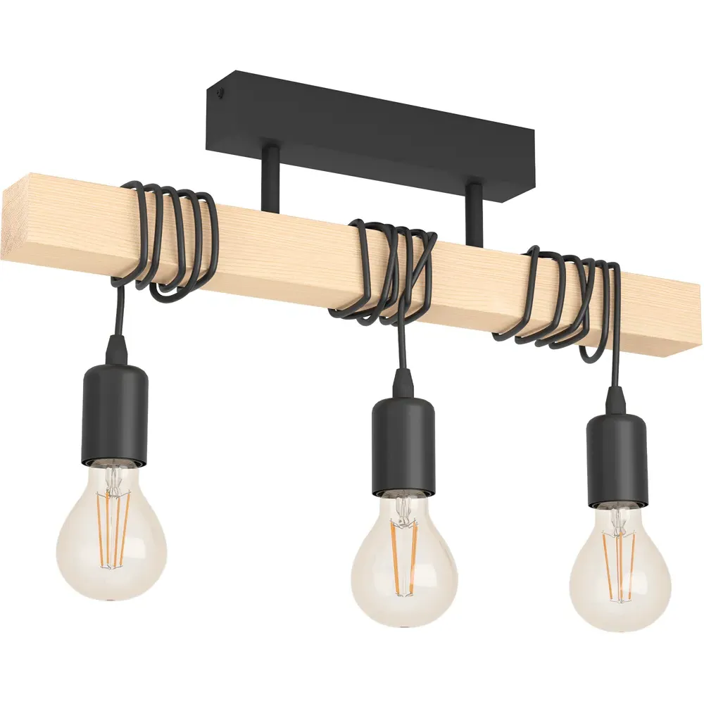 Townshend 3 Light Pendant - Black, Metal and Wood image