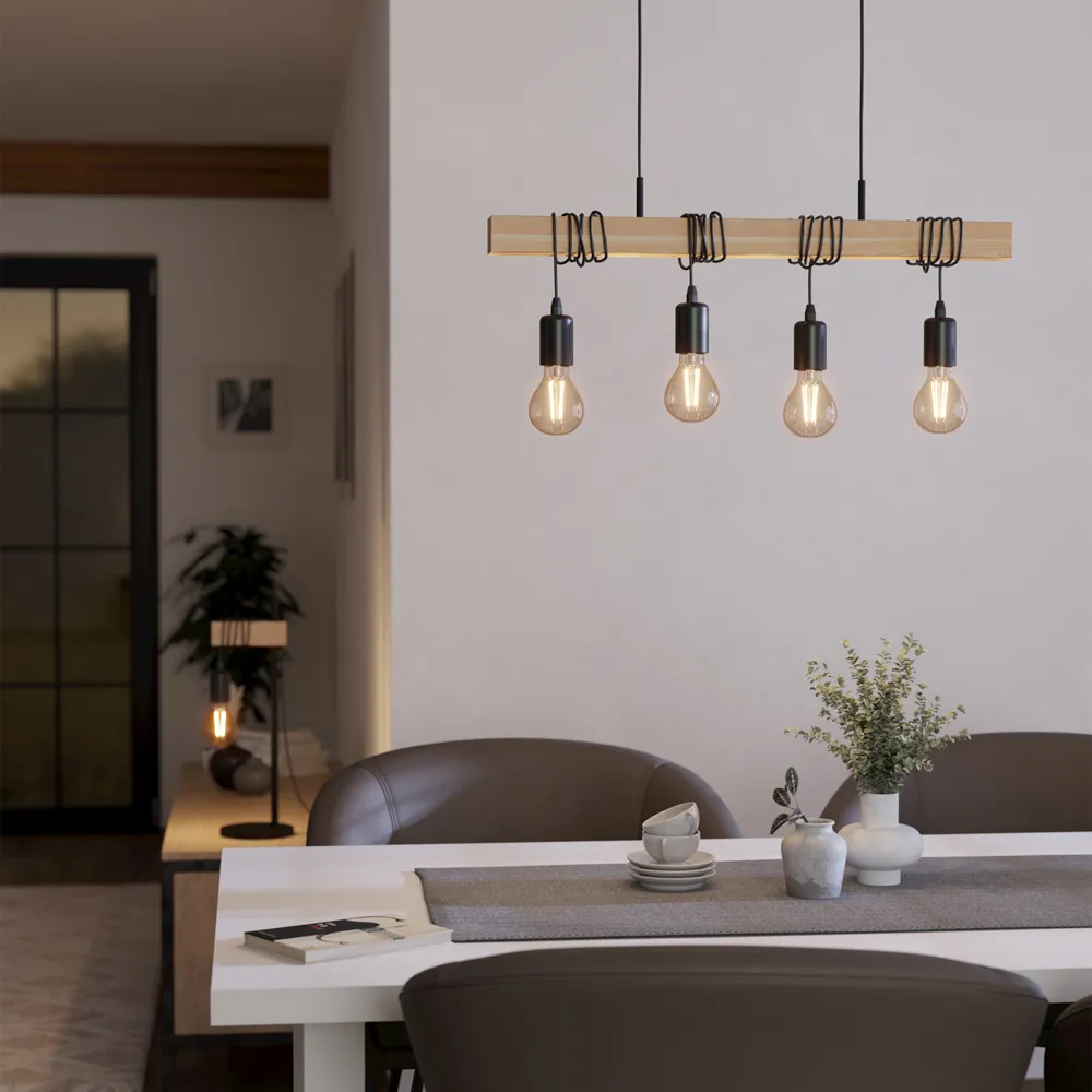 Townshend 4 Light Industrial Table Lamp - Black, Wood