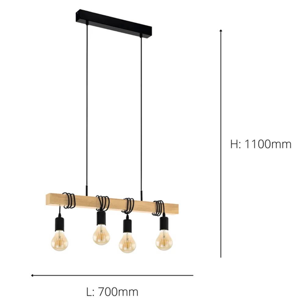 Townshend 4 Light Industrial Table Lamp - Black, Wood