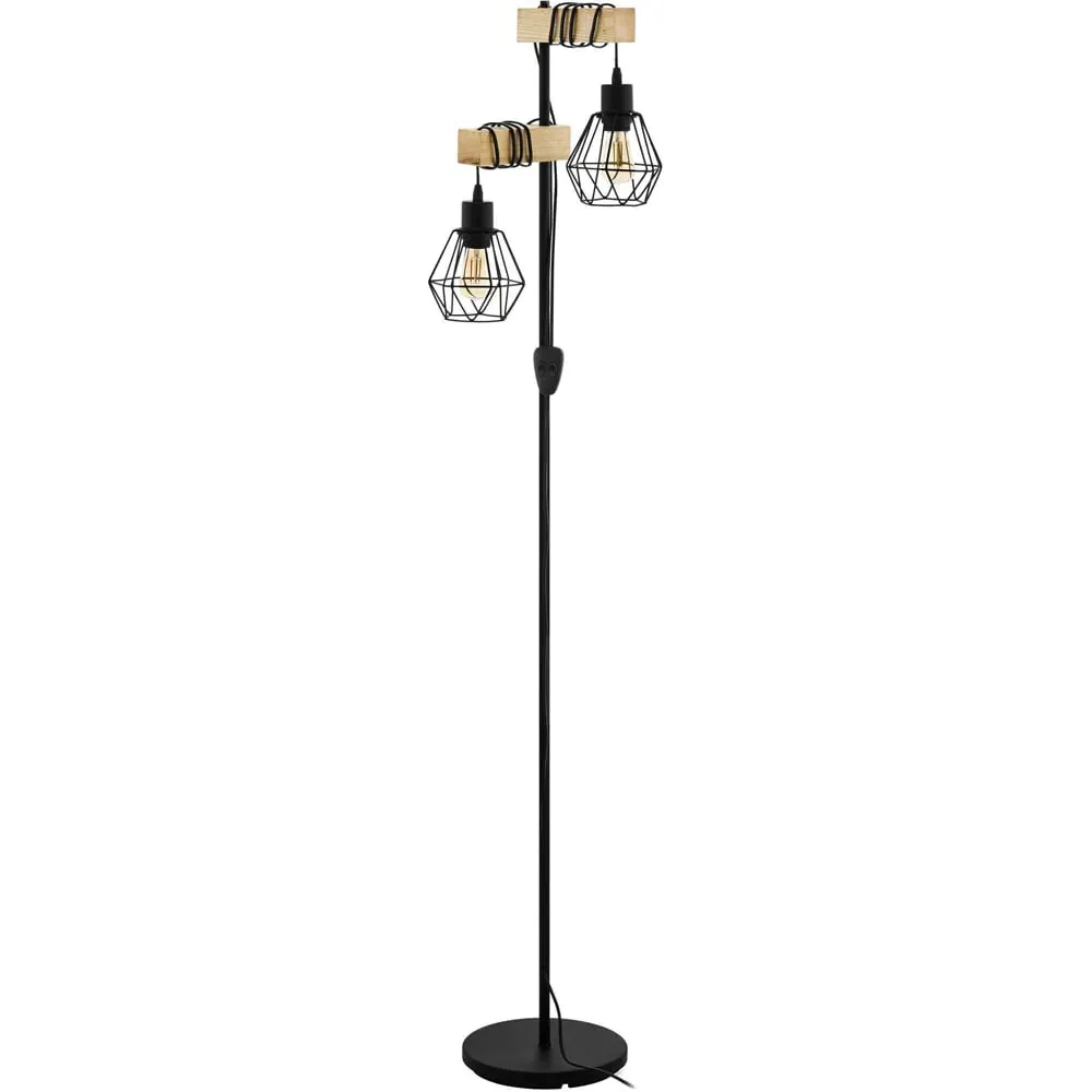 Townshend 5 2 Light Floor Lamp - Black, Metal and Wood
