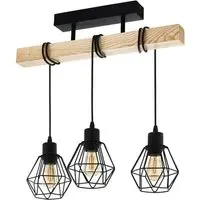 Townshend 5 3 Light Industrial Ceiling Light - Black, Pinewood