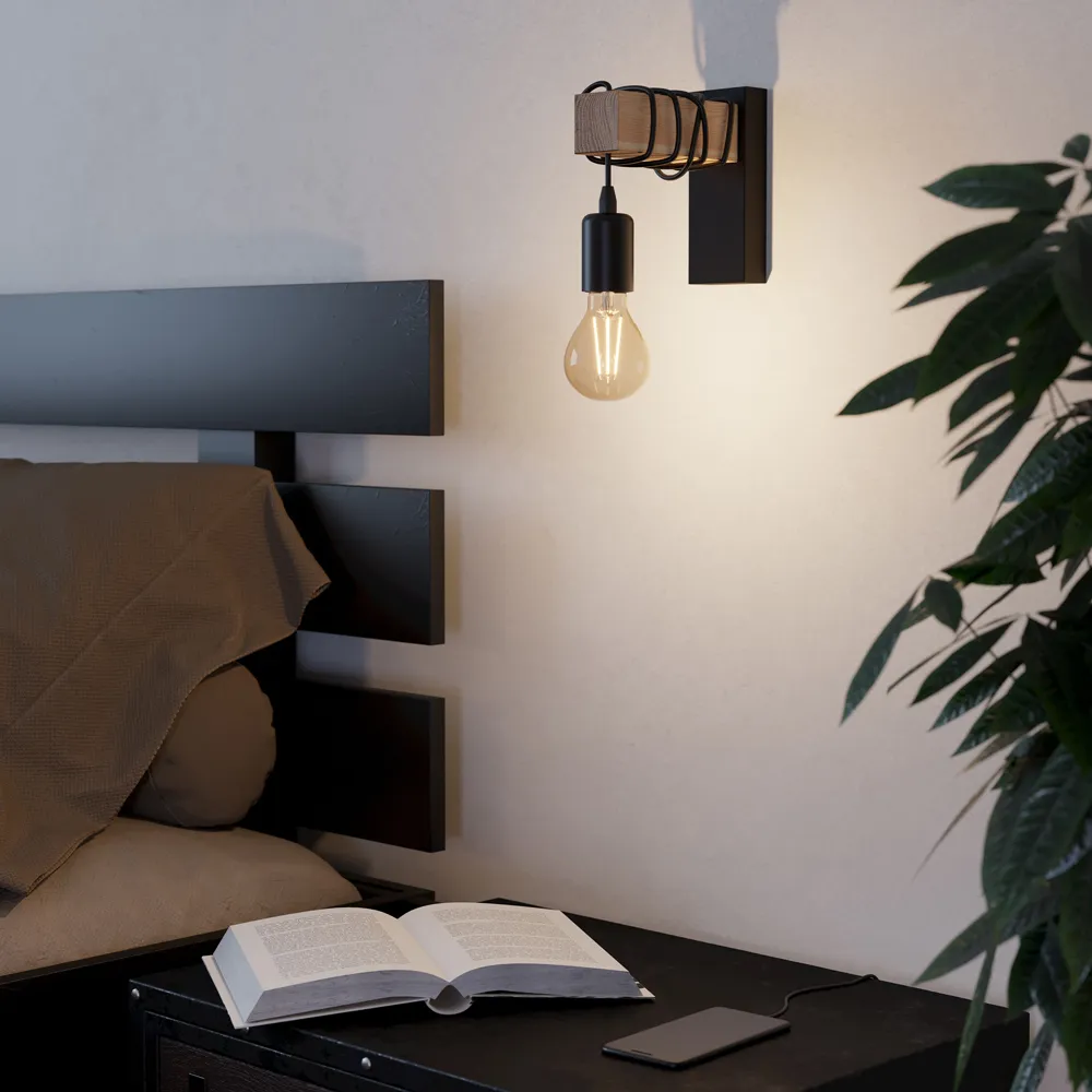 Townshend Metal and Wood Wall Light - Black