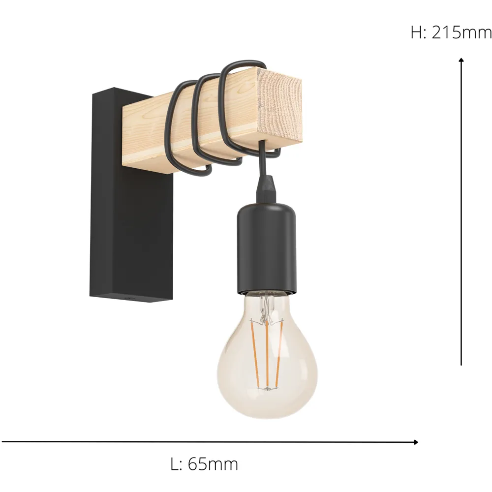 Townshend Metal and Wood Wall Light - Black