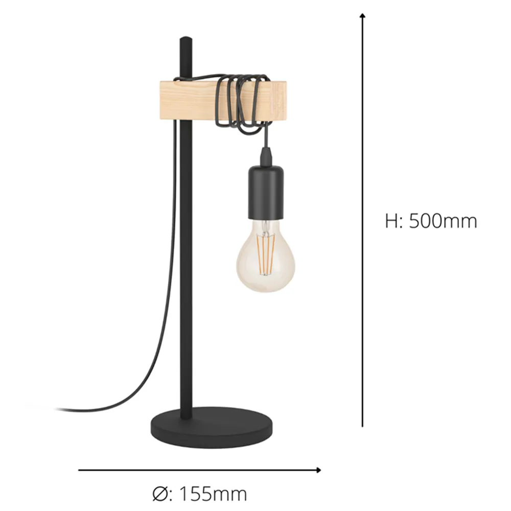 Townshend Single Light Industrial Table Lamp - Black, Wood