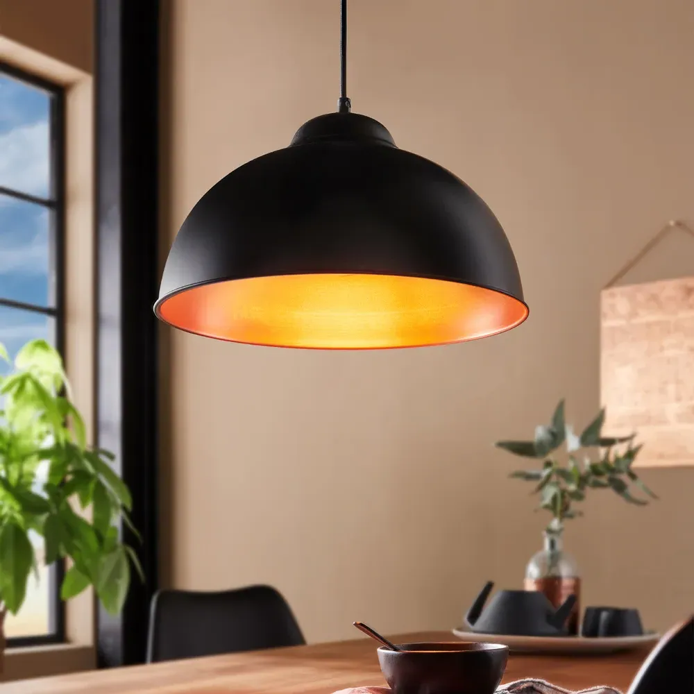 Truro2 Domed Pendant Light - Black, Steel