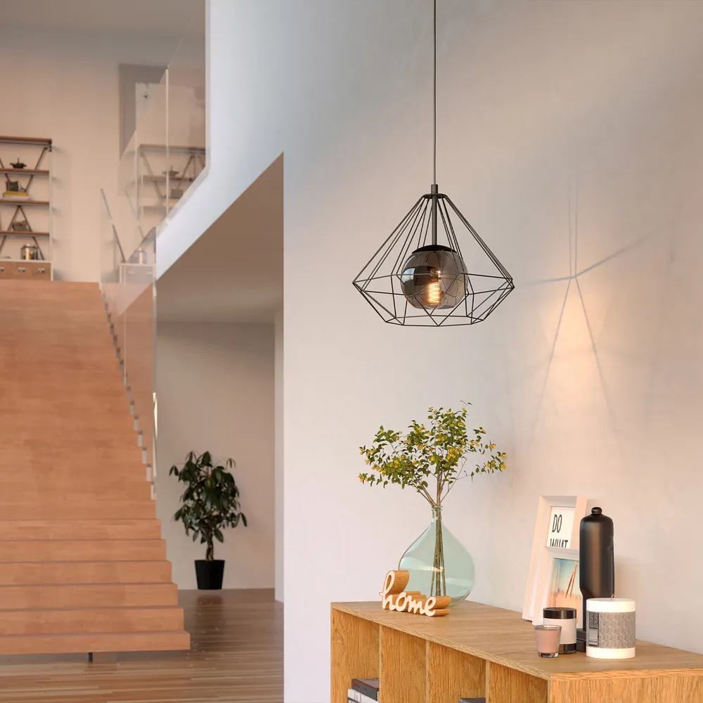 Vernham Smoked Glass Pendant Light - Black