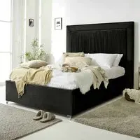 Alexandra Double Bed Frame with Pleated Headboard - Black, Velvet