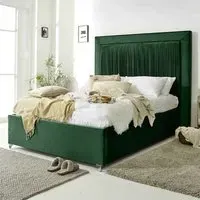Alexandra Double Bed Frame with Pleated Headboard - Green, Velvet