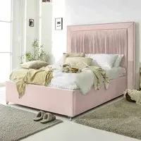 Alexandra Double Bed Frame with Pleated Headboard - Pink, Velvet