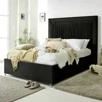 Alexandra King Size Bed Frame with Pleated Headboard - Black, Velvet