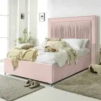 Alexandra King Size Bed Frame with Pleated Headboard - Pink, Velvet