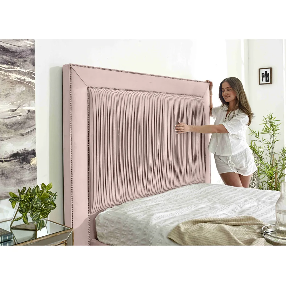 Alexandra Single Bed Frame with Pleated Headboard - Pink, Velvet