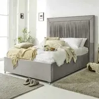 Alexandra Single Bed Frame with Pleated Headboard - Silver, Velvet