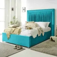 Alexandra Single Bed Frame with Pleated Headboard - Teal, Velvet
