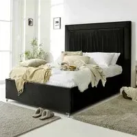 Alexandra Small Double Bed Frame with Pleated Headboard - Black, Velvet