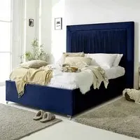 Alexandra Small Double Bed Frame with Pleated Headboard - Blue, Velvet