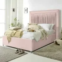 Alexandra Small Double Bed Frame with Pleated Headboard - Pink, Velvet