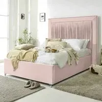 Alexandra Super King Size Bed Frame with Pleated Headboard - Pink, Velvet