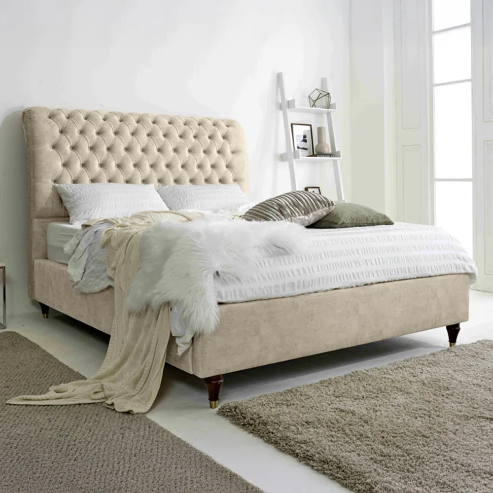 Alisyn Double Bed Frame with Sleigh Headboard - Cream, Fabric