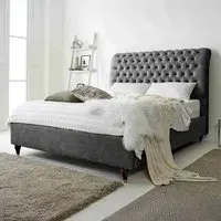 Alisyn Double Bed Frame with Sleigh Headboard - Grey, Fabric