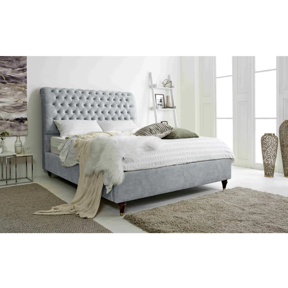 Alisyn Double Bed Frame with Sleigh Headboard - Silver, Fabric