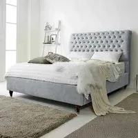Alisyn Double Bed Frame with Sleigh Headboard - Silver, Fabric