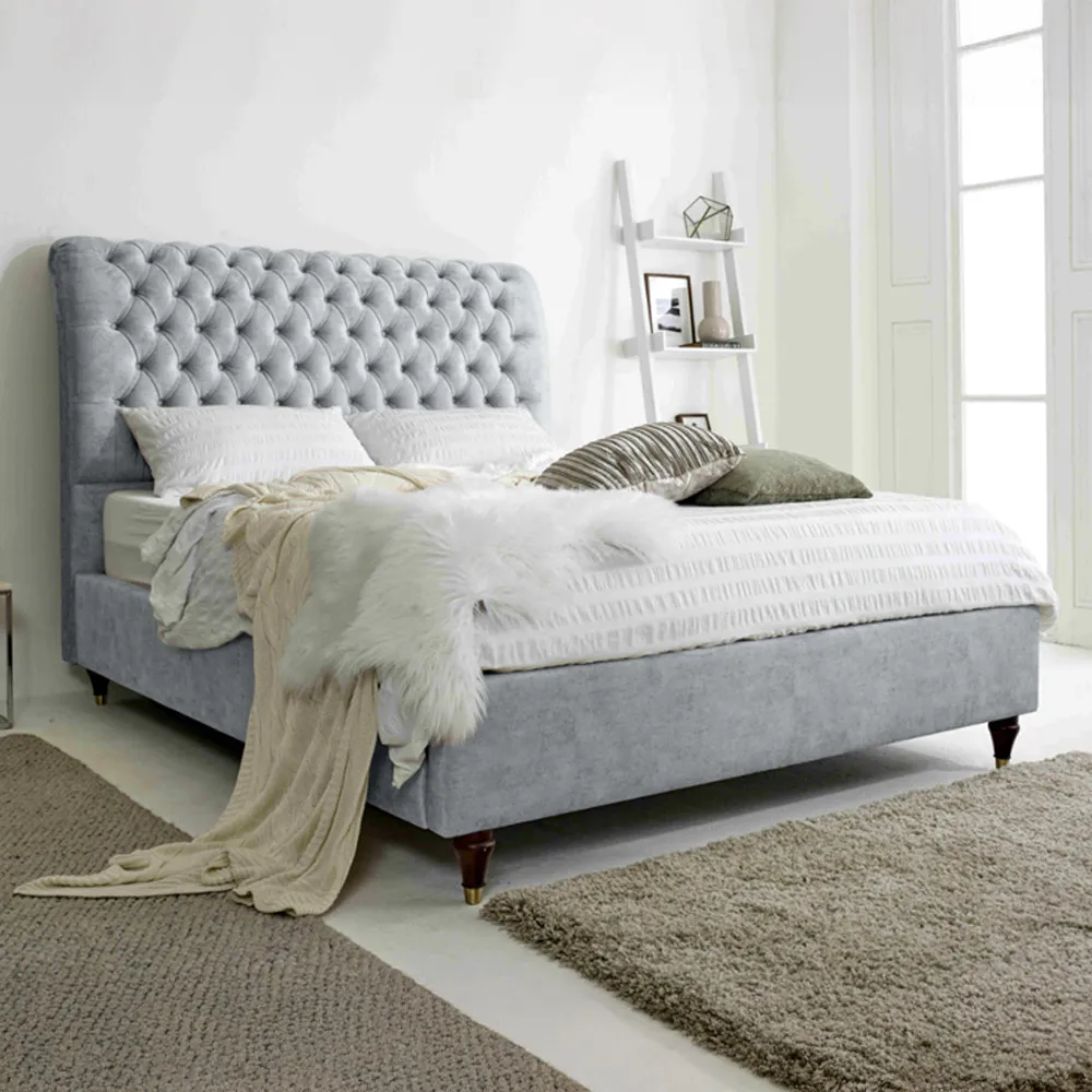 Alisyn Double Bed Frame with Sleigh Headboard - Silver, Fabric