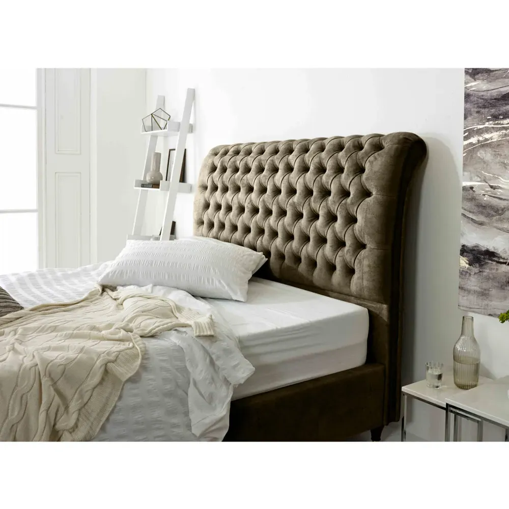 Alisyn King Size Bed Frame with Sleigh Headboard - Cream, Fabric