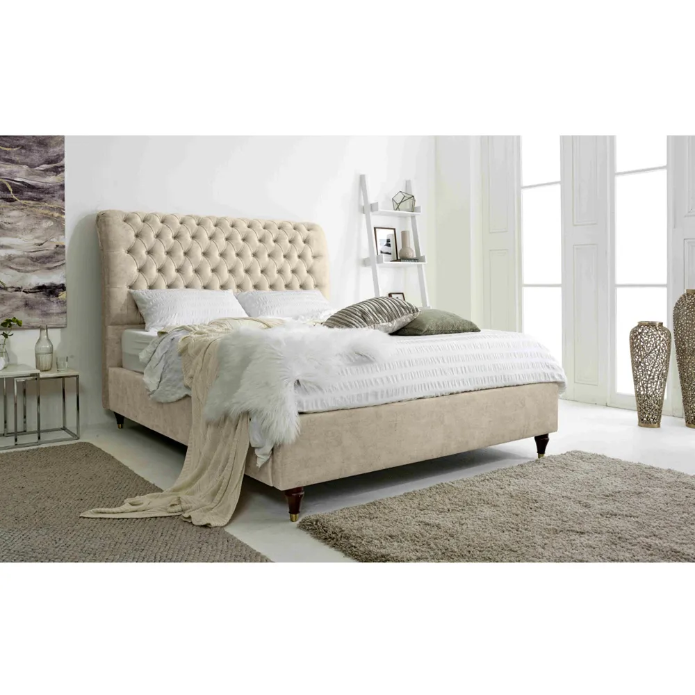 Alisyn King Size Bed Frame with Sleigh Headboard - Cream, Fabric
